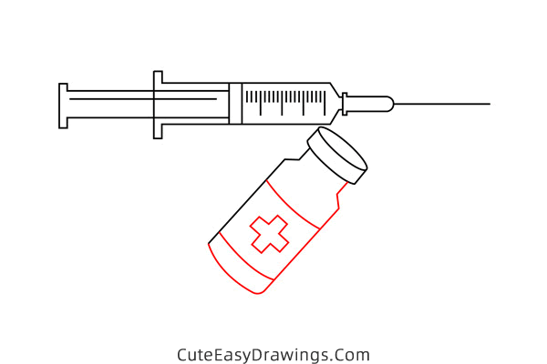 how to draw a syringe and a vaccine - www.cuteeasydrawings.com