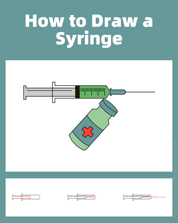 how to draw a syringe and a vaccine - www.cuteeasydrawings.com