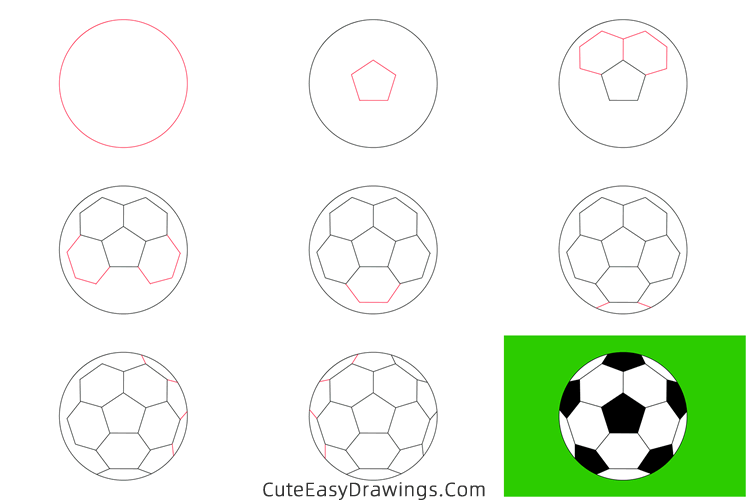 how to draw a soccer ball 3d - www.cuteeasydrawings.com