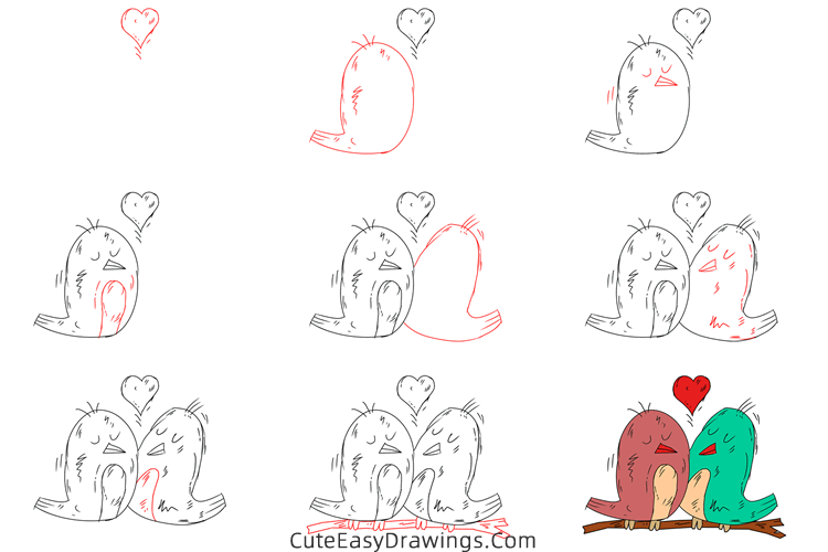 how to draw birds in love - www.cuteeasydrawings.com