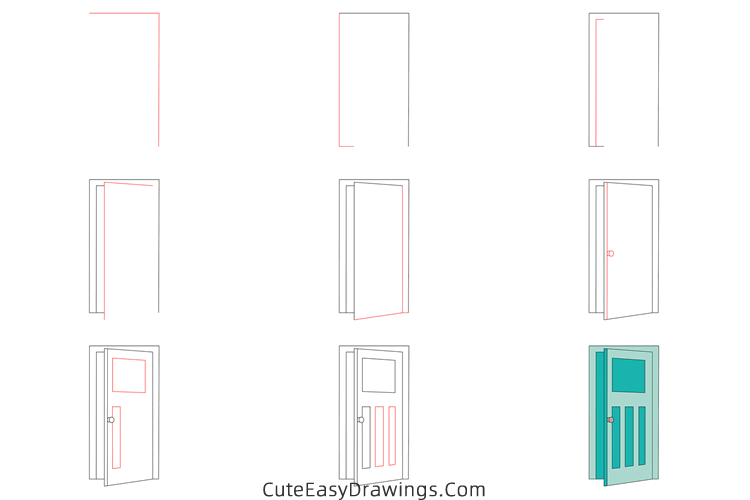 how to draw a door - www.cuteeasydrawings.com