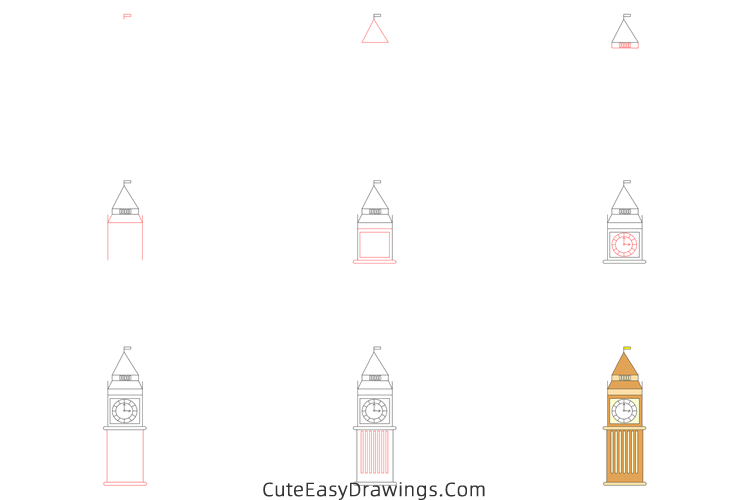 how to draw big ben easy - www.cuteeasydrawings.com