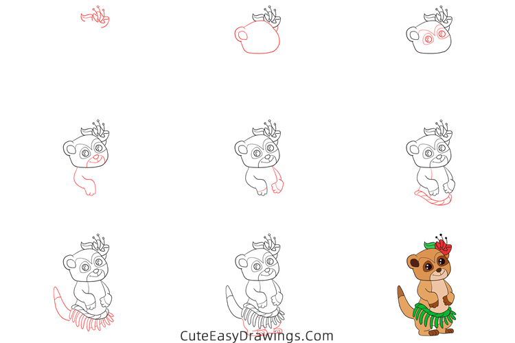 how to draw a cute lemur - www.cuteeasydrawings.com