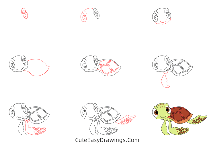 how to draw squirt from finding nemo - www.cuteeasydrawings.com