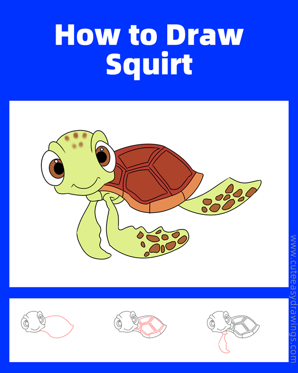 how to draw squirt from finding nemo - www.cuteeasydrawings.com