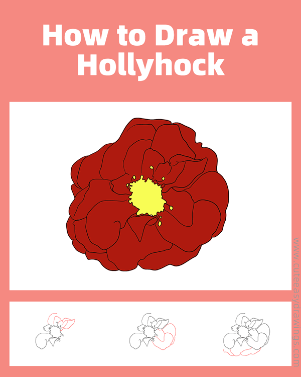 how to draw a realistic hollyhock flower - www.cuteeasydrawings.com