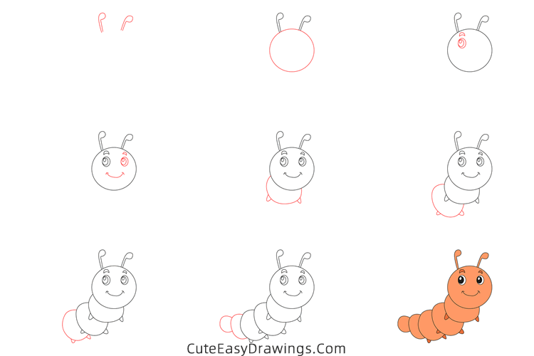 how to draw a caterpillar - www.cuteeasydrawings.com