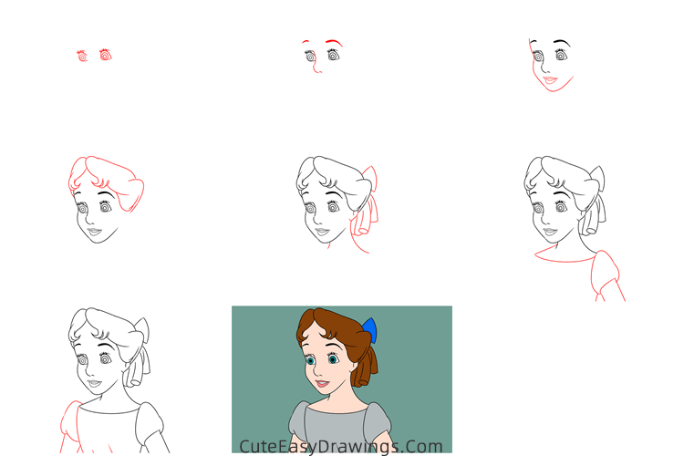 how to draw wendy darling from peter pan - www.cuteeasydrawings.com