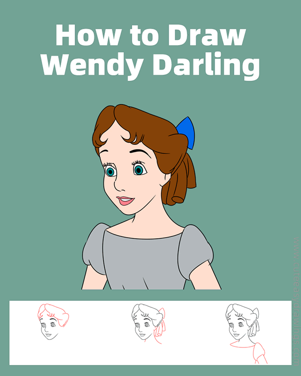 how to draw wendy darling from peter pan - www.cuteeasydrawings.com