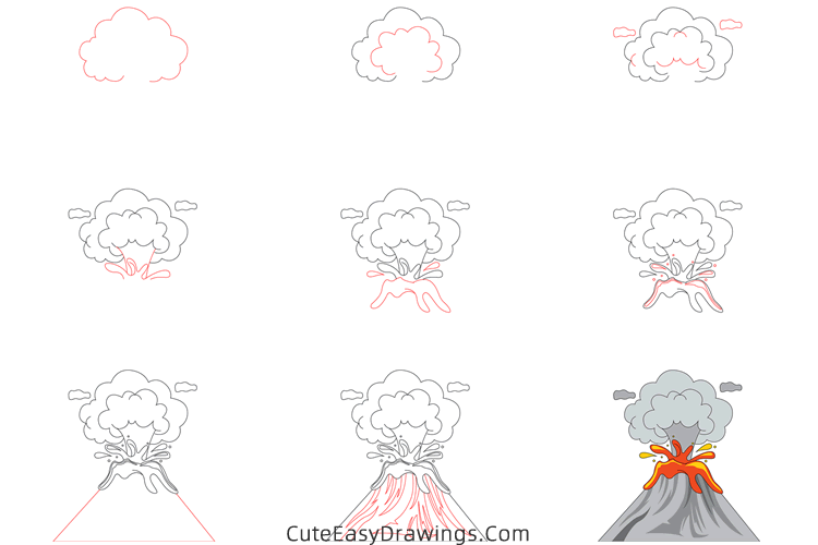 how to draw a volcano - www.cuteeasydrawings.com