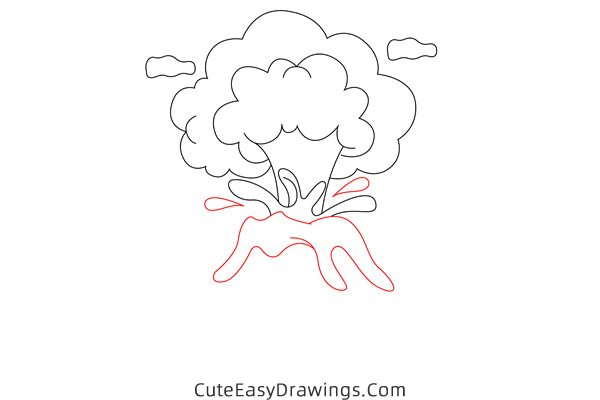 how to draw a volcano - www.cuteeasydrawings.com