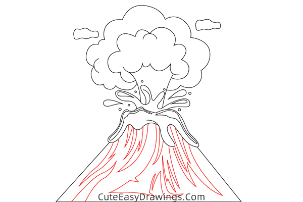 how to draw a volcano - www.cuteeasydrawings.com