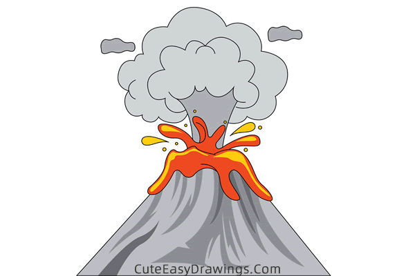 how to draw a volcano - www.cuteeasydrawings.com