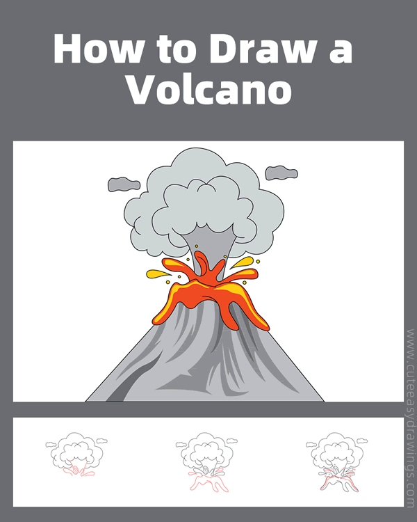 how to draw a volcano - www.cuteeasydrawings.com