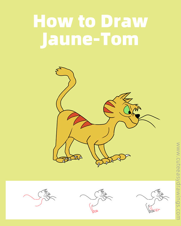 how to draw jaune tom from gay purr ee - www.cuteeasydrawings.com